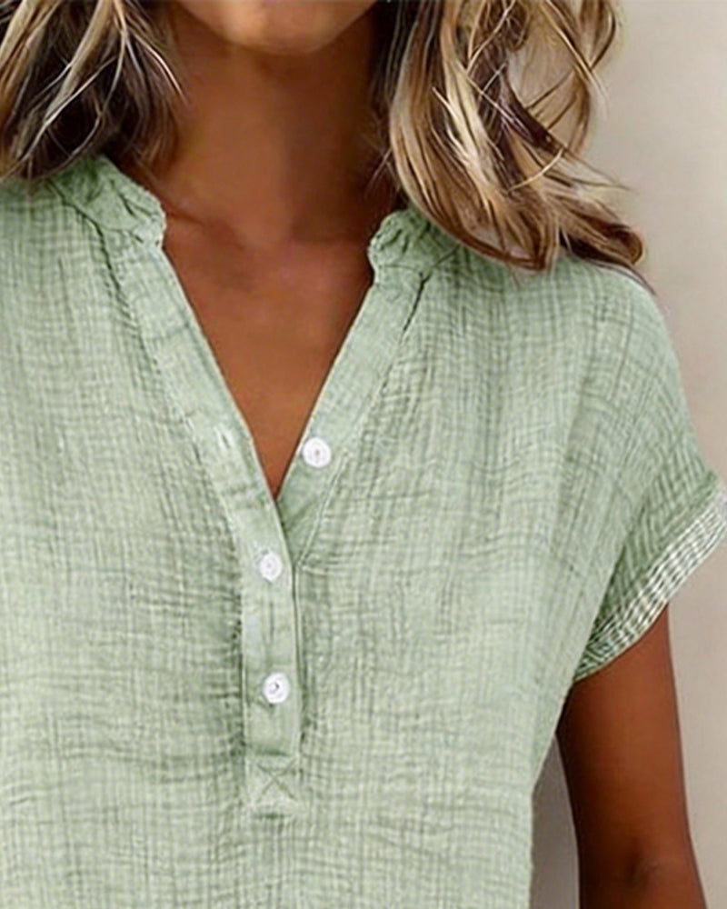 Button-Down V-Neck Striped Shirt