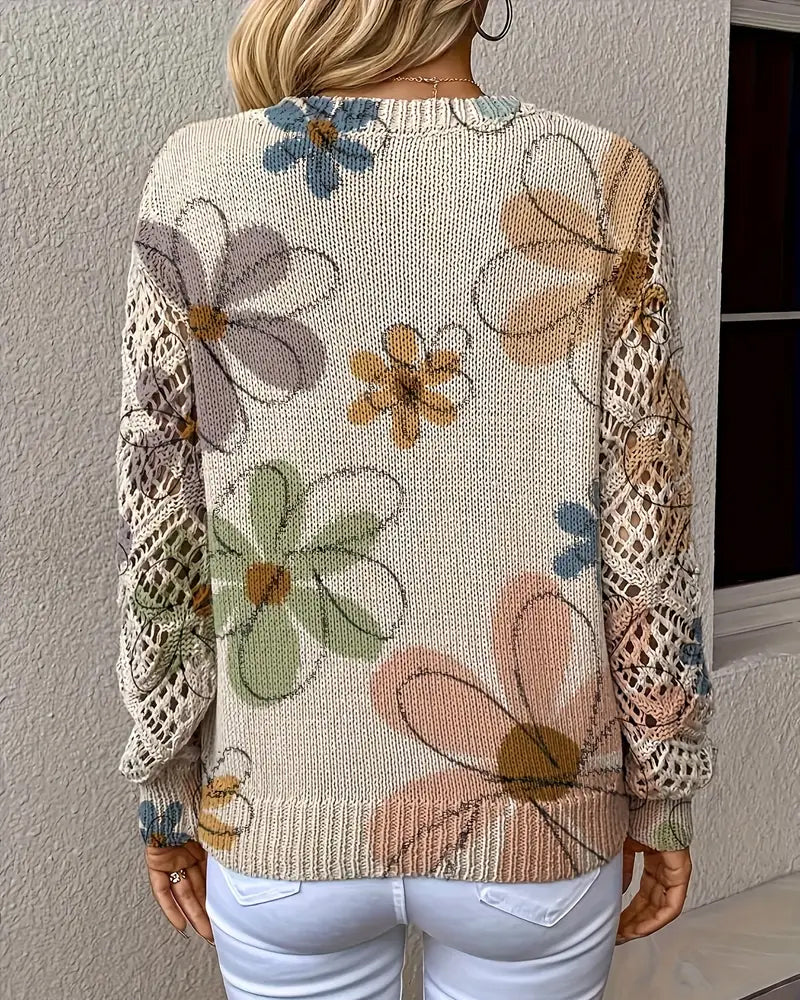 V-Neck Openwork Knit Sweater