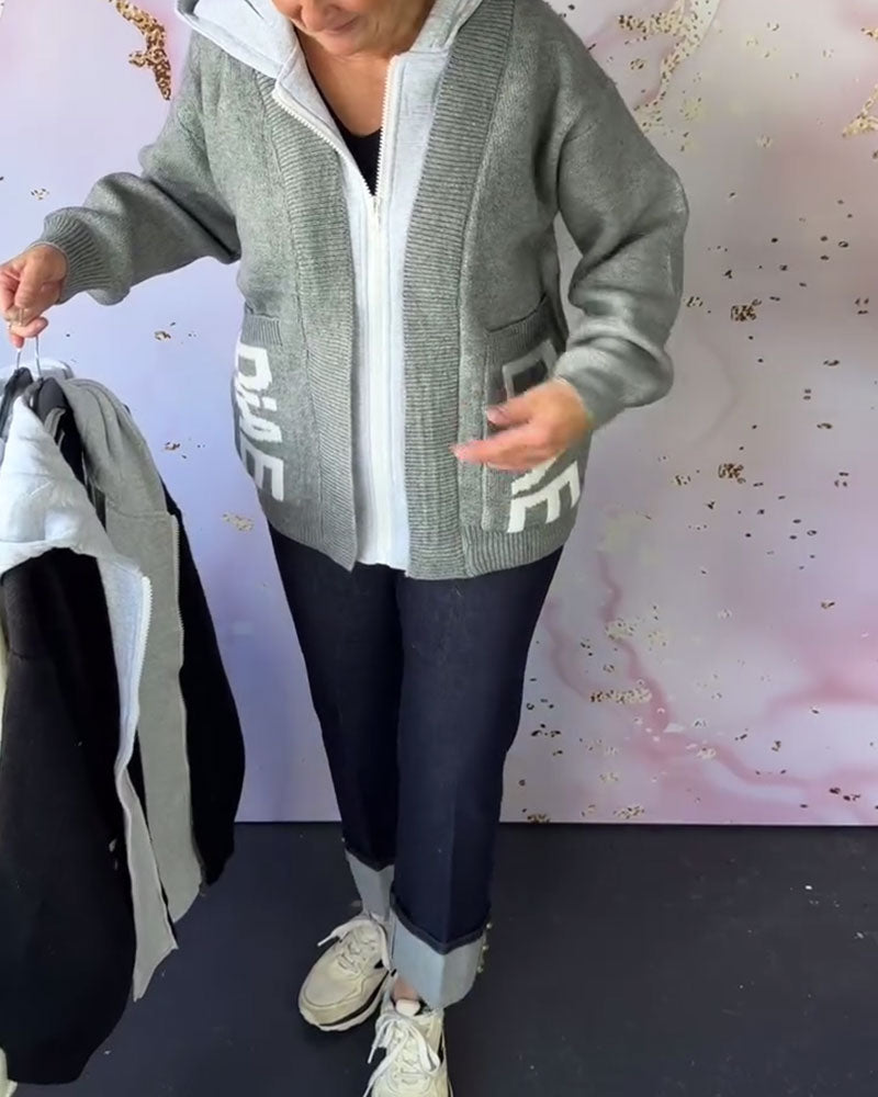 Casual Letter Long-Sleeved Sweater Coat
