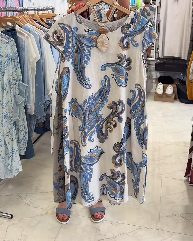 Short-Sleeved Printed Straight Dress