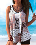Sleeveless Body-Covering Printed Boxer Tankini