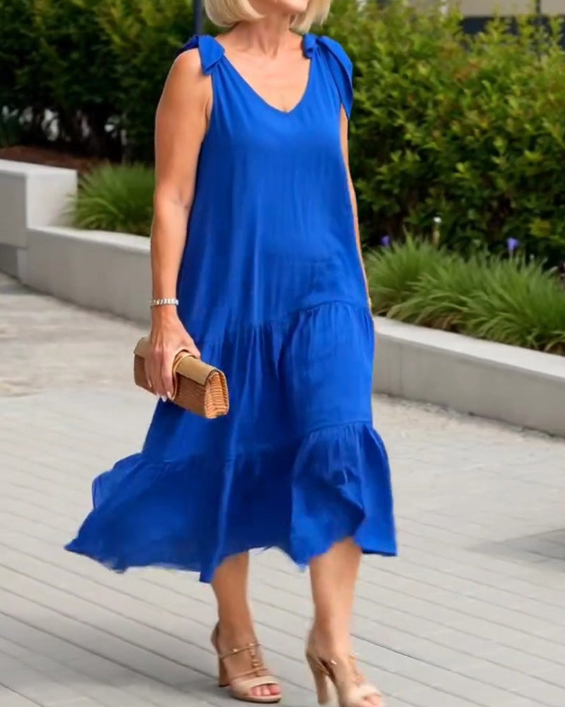 Tie-Strap Solid Color Mid-Length Dress
