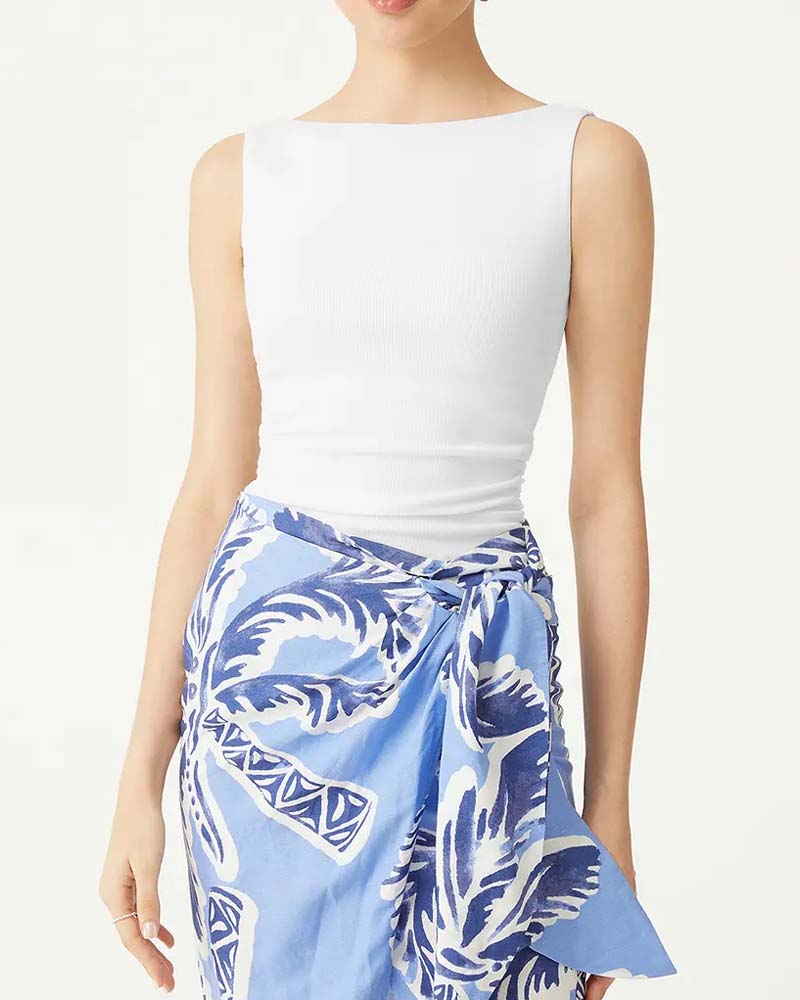 Built-In Bra Off-Shoulder Ribbed Sleeveless Tank Top