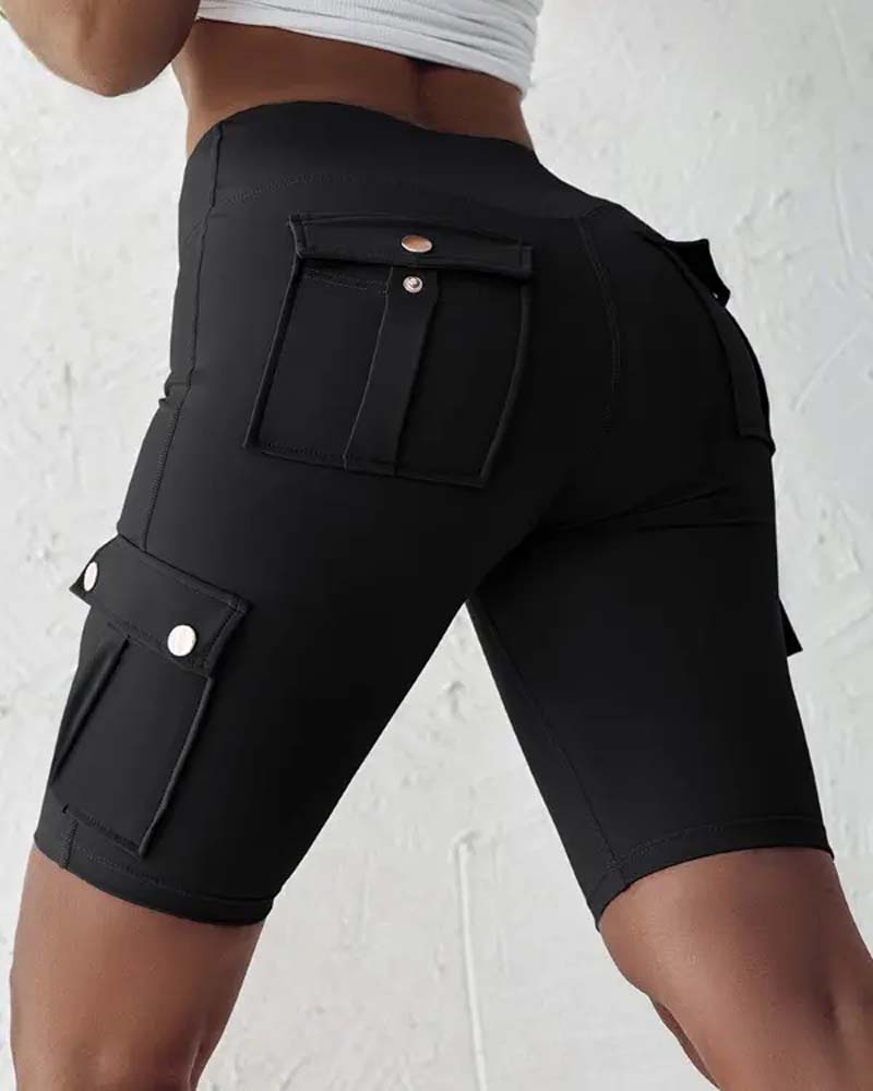 High-waisted cargo pocket shorts