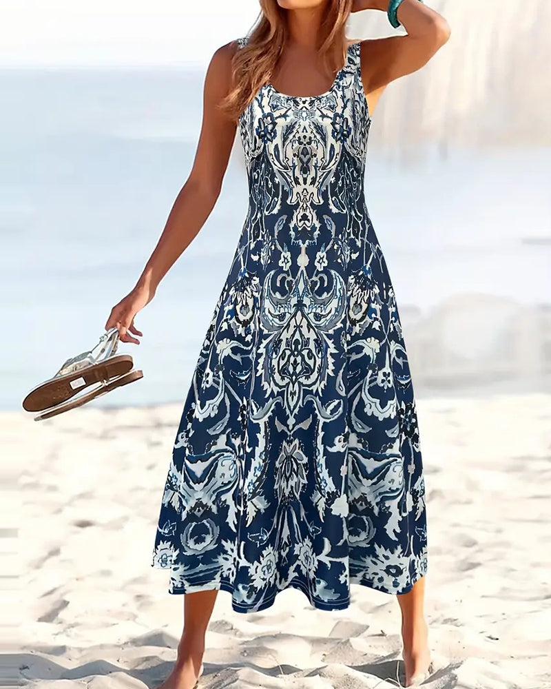 Holiday Sleeveless Fashion Print Dress