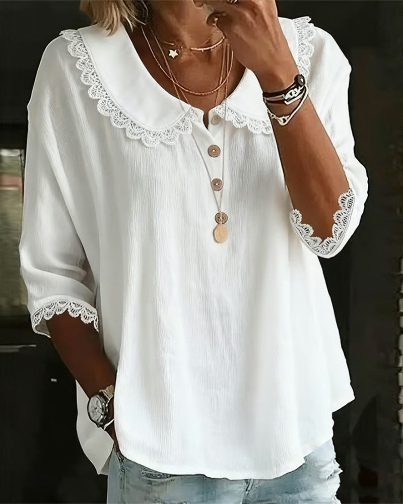 Lace Panels Peter Pan Collar Blouse