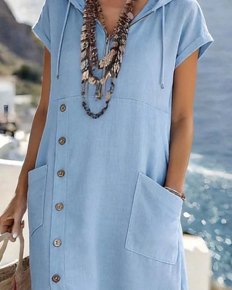 Hooded Split Pocket Casual Dress