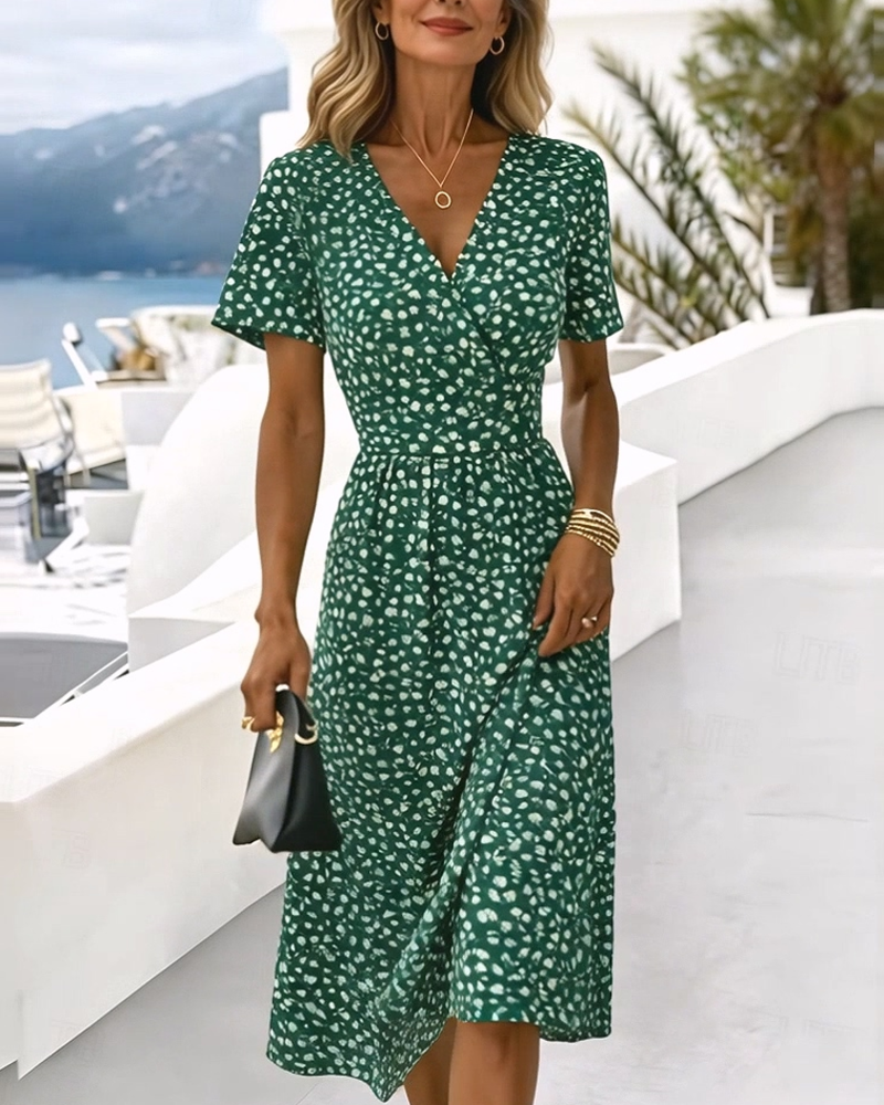 V-Neck Tiny Floral Print Casual Dress