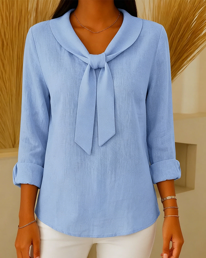 Sailor Collar Solid Three-Quarter Sleeve Blouse