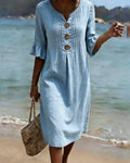 Ruffle Sleeve Denim V-Neck Dress