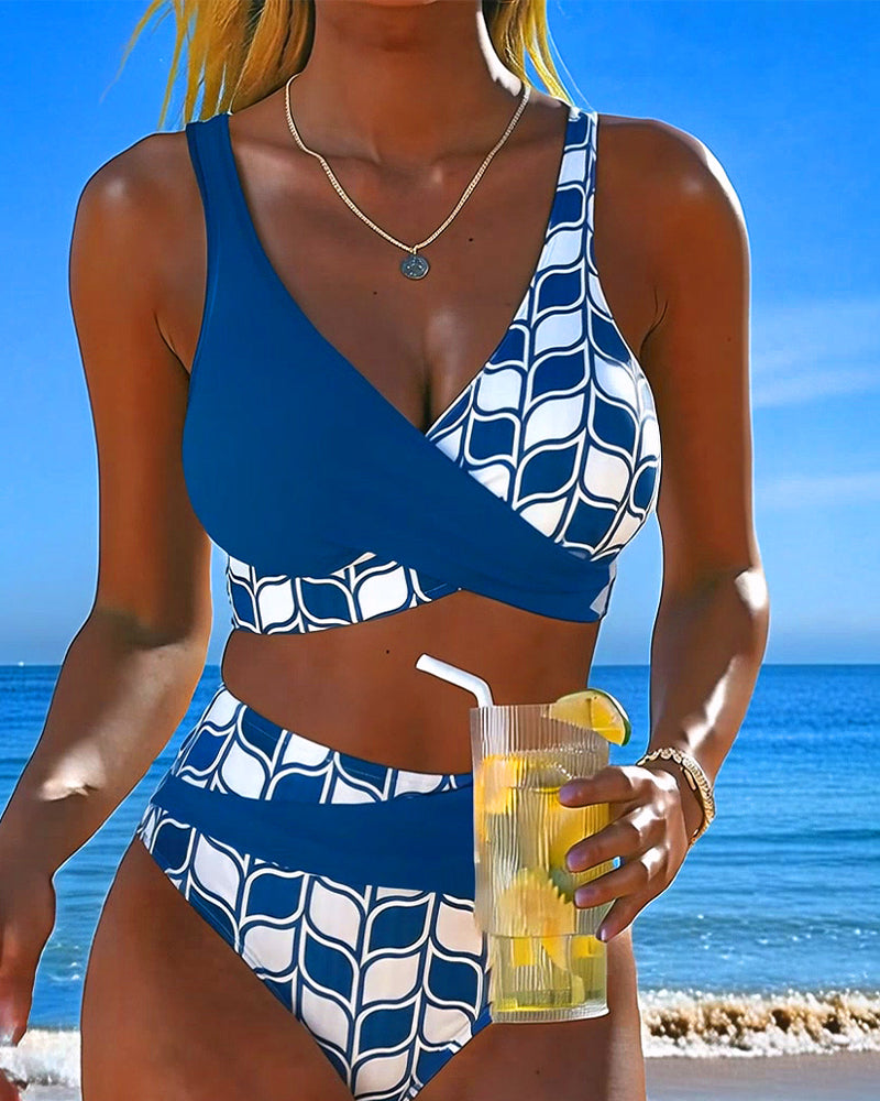 Geometric Print Splice Sexy Bikini