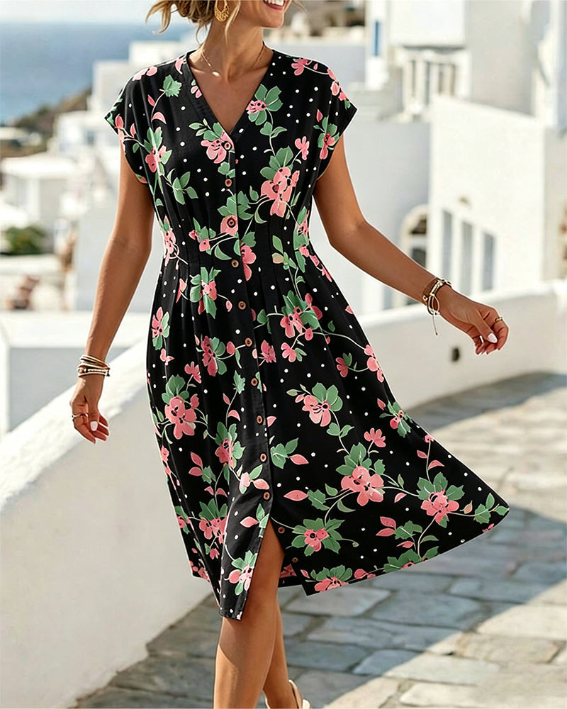 Printed Waist-Cinching Shirt Dress