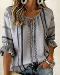 Round Neck Tie Ruffle Blouse