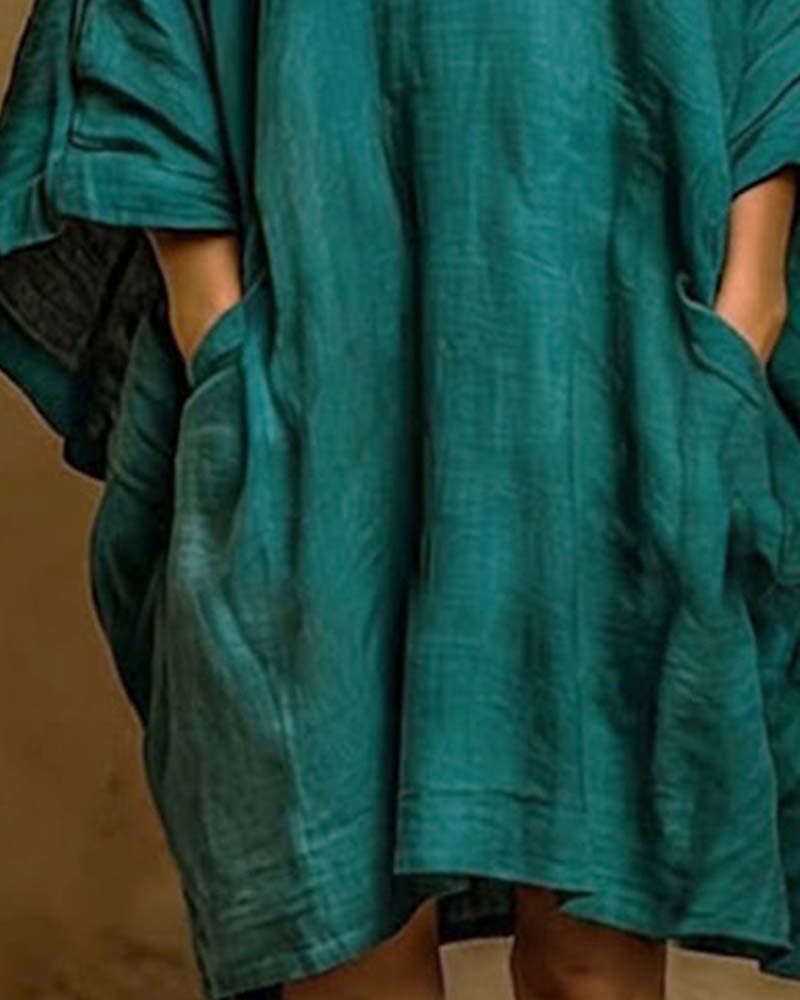Loose Bat Sleeves V-Neck Dress