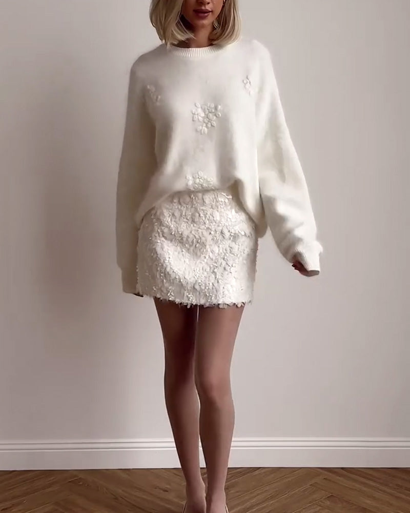 Casual Round Neck Long Sleeve Solid Color Sweater