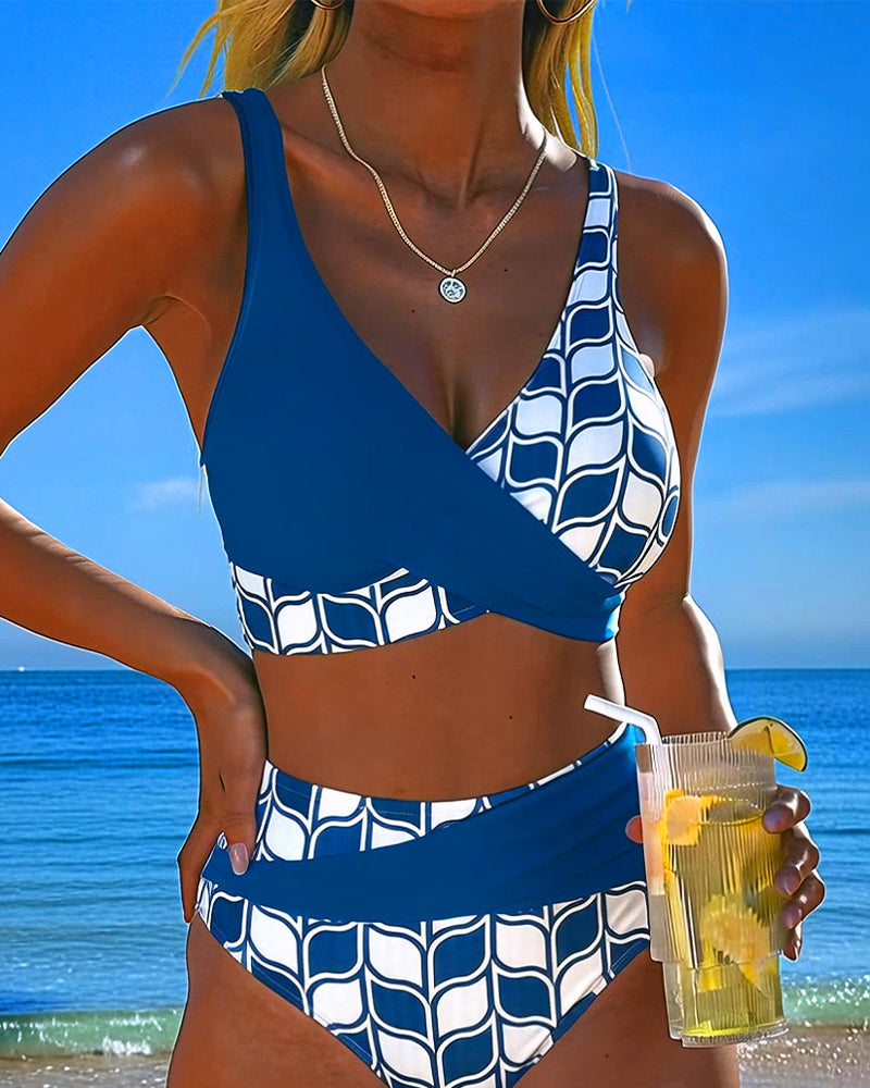 Geometric Print Splice Sexy Bikini