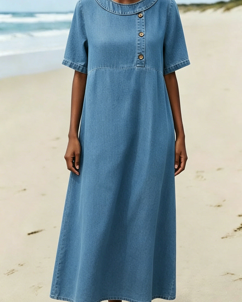 Straight Short Sleeve Long Dress