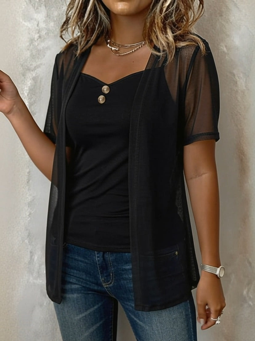 Mesh Short Sleeve Cardigan Set