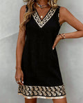 Geometric Gold-Trimmed Printed Dress