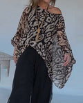 Irregular Bat Print Long-Sleeved Blouse