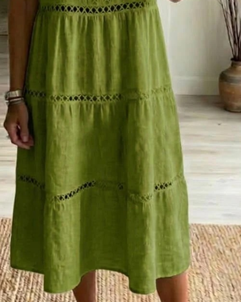 Cutout Lace-Paneled Tiered Dress