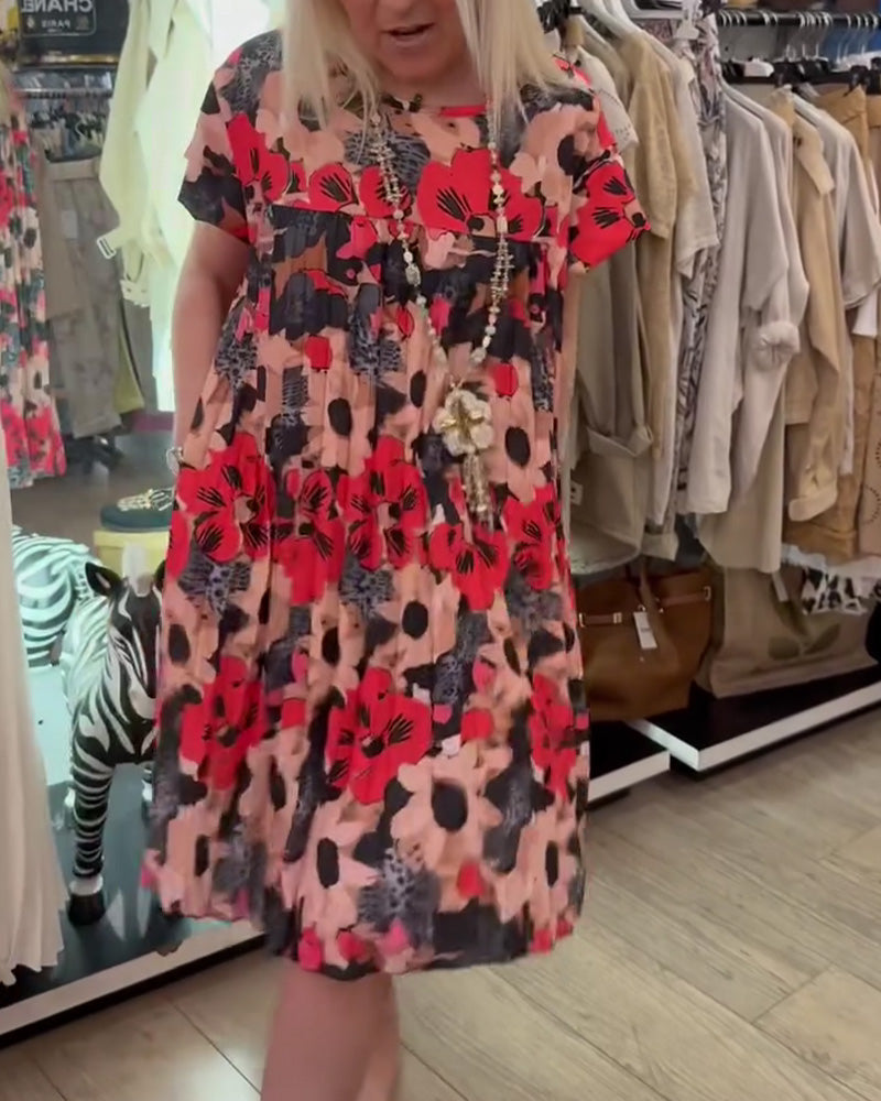 A-Hem Short-Sleeved Long Dress