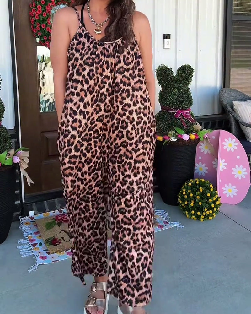 Leopard Print Strappy Jumpsuit