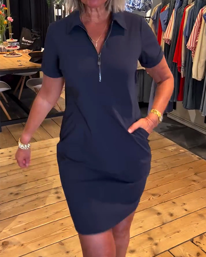 Lapel Zipper Dress