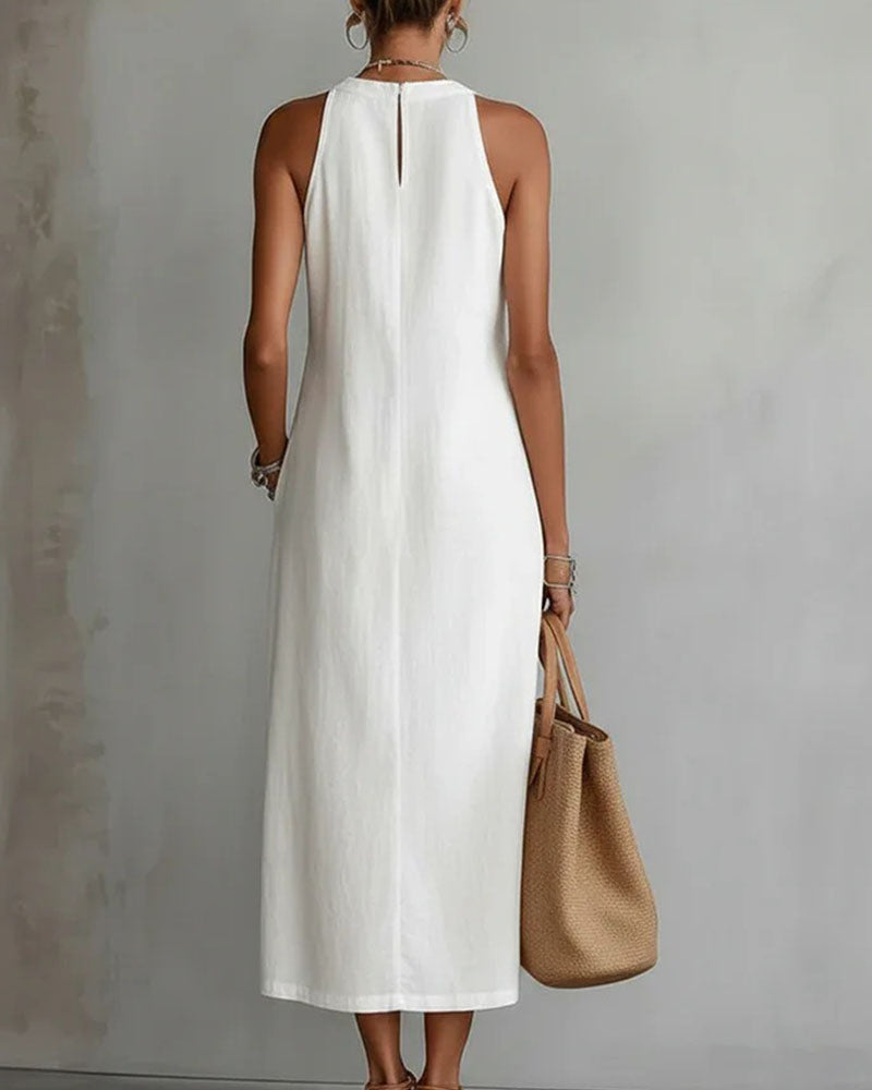 100% Cotton Sleeveless Slit Lace Patchwork Dress