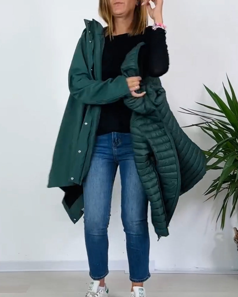 Fashion solid color zipper button detachable coat