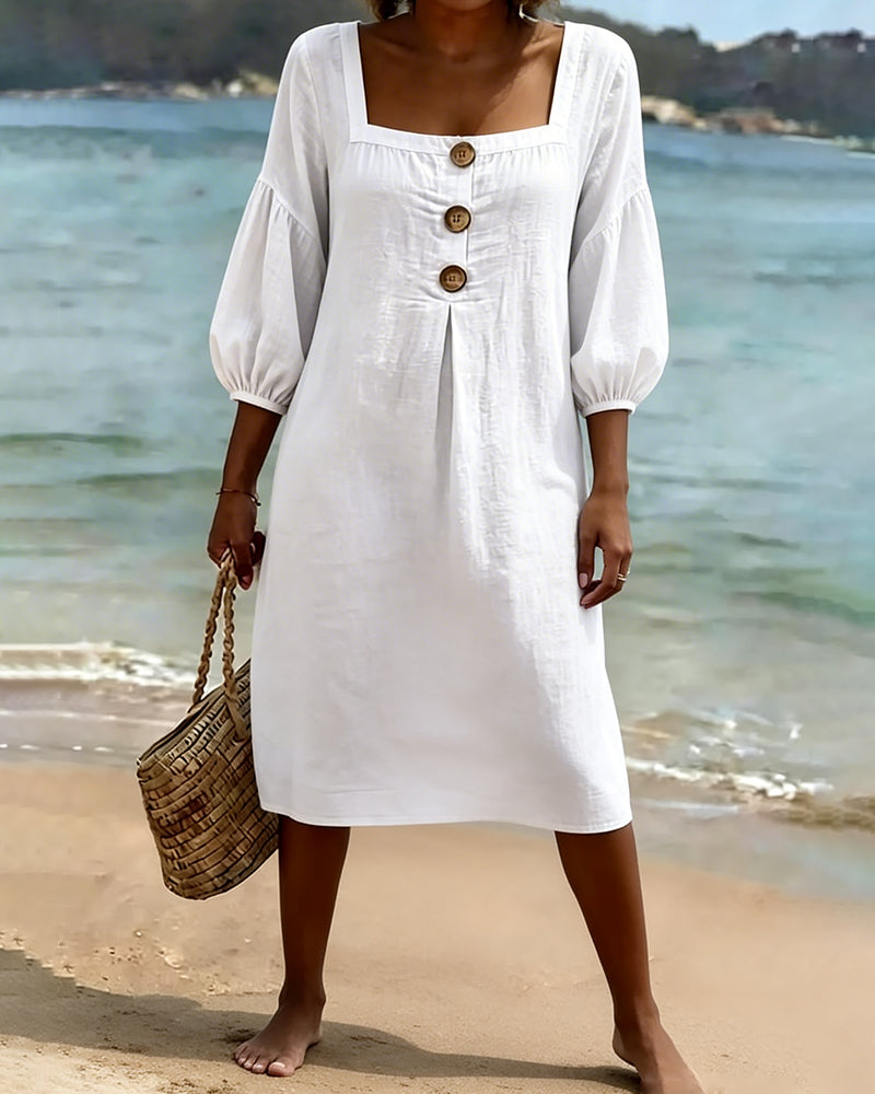 Square-Neck Casual Dress