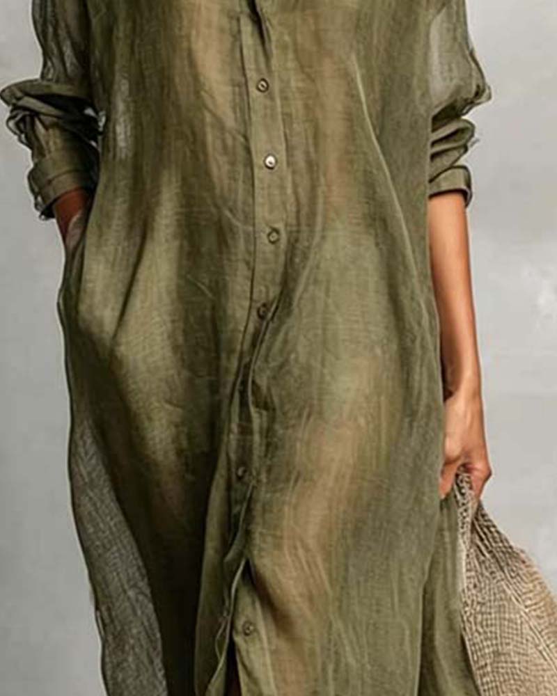 Lapel Button Shirt Dress