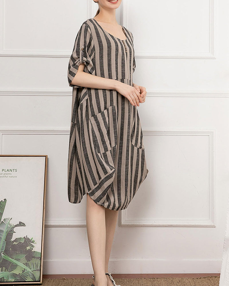 Round Neck Loose Striped Dress