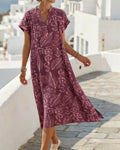 V-Neck Short-Sleeve Printed Dress