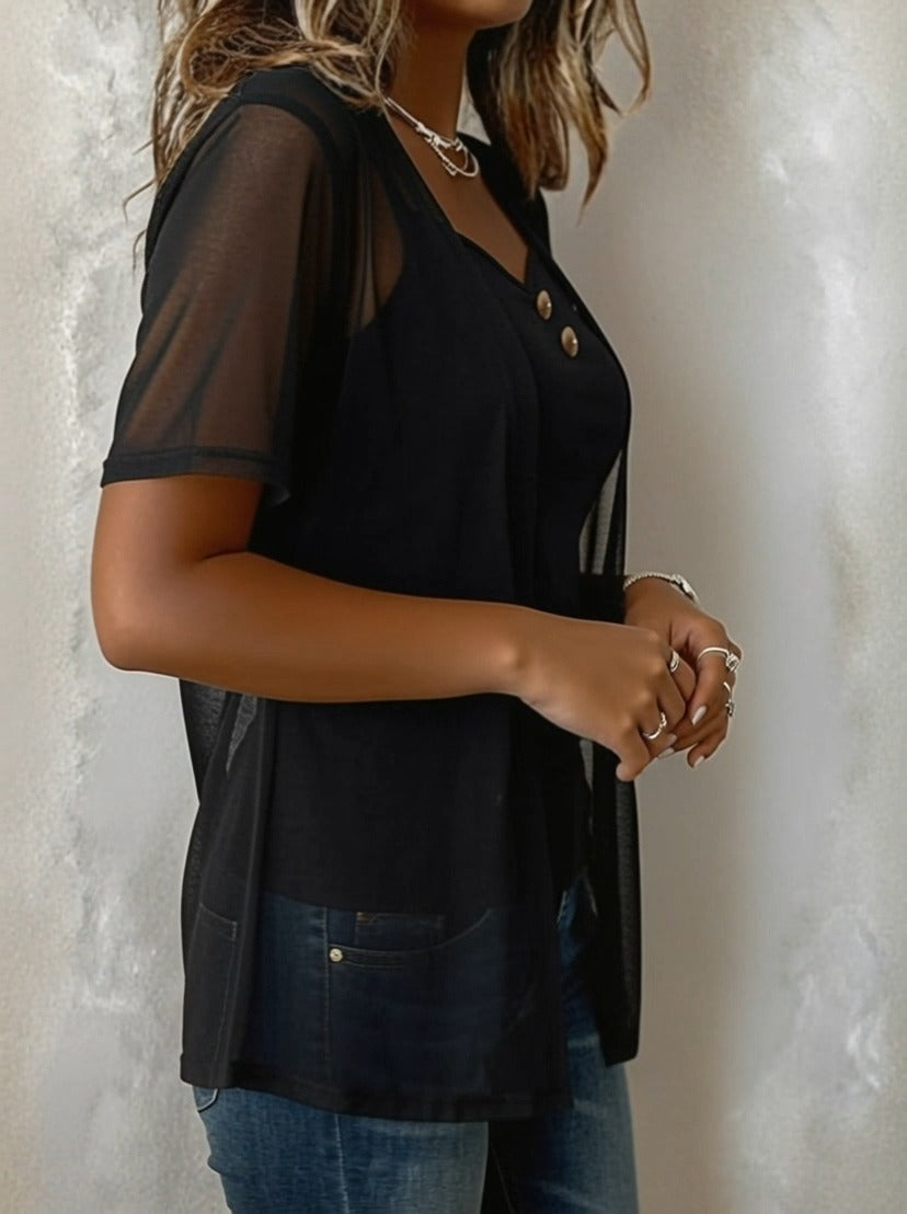 Mesh Short Sleeve Cardigan Set