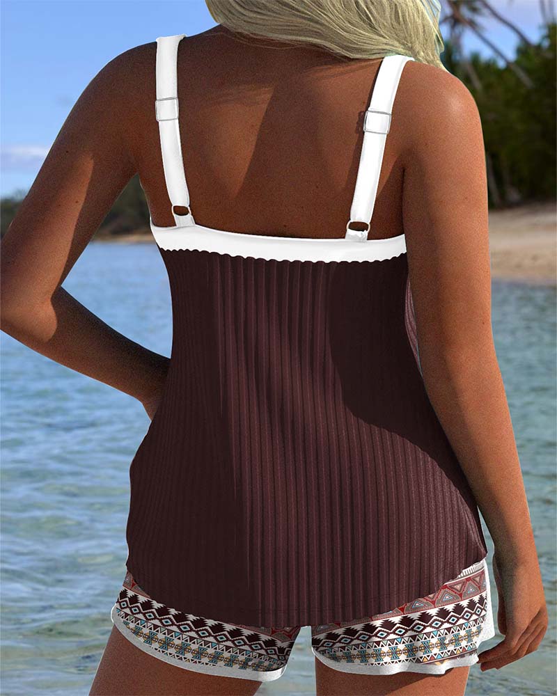 Ribbed Beach Shorts Printed Boxer Tankini