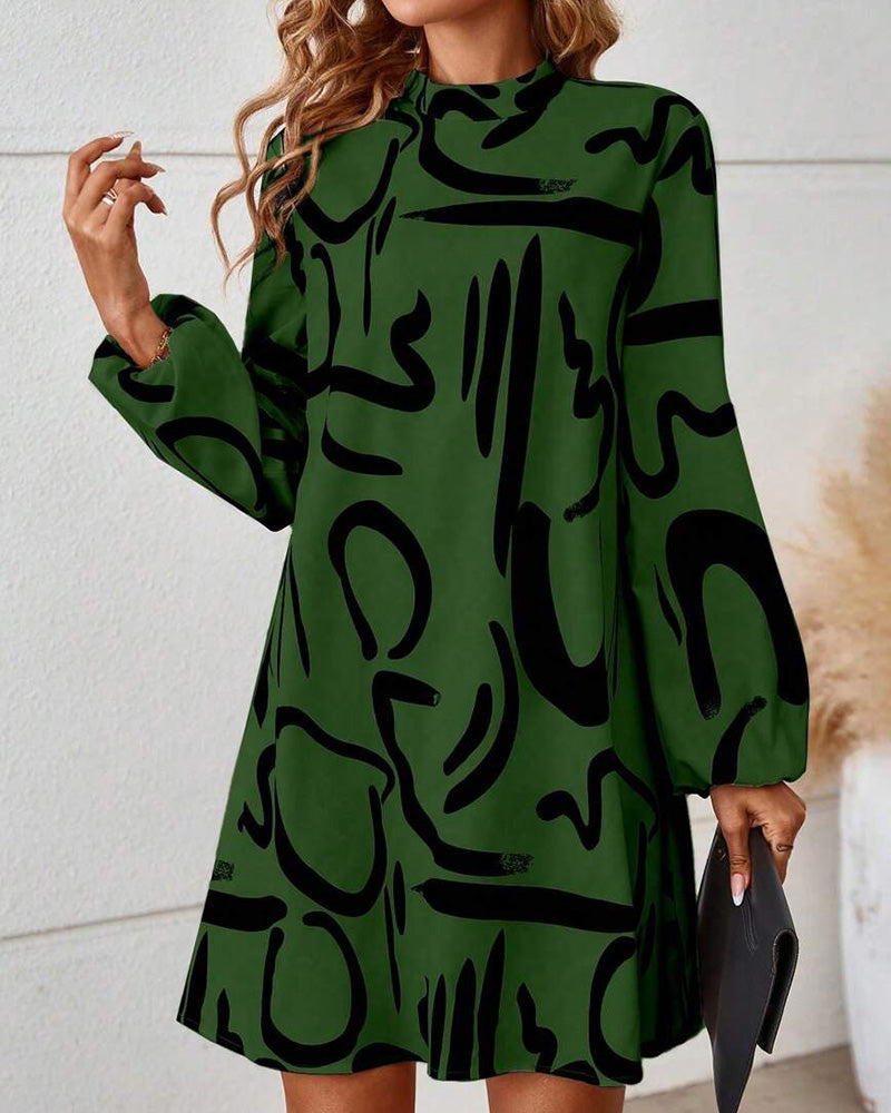Fashionable Geometric Contrast Print Dress