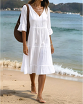 Flared Half Sleeve Tie Waist Dress