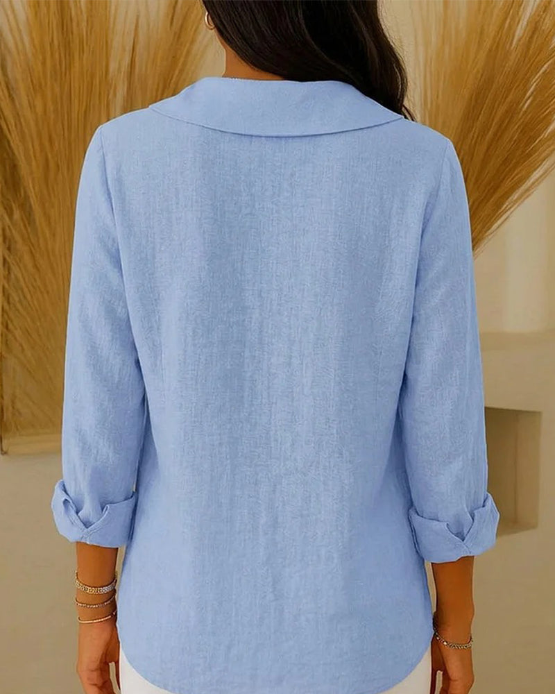 Sailor Collar Solid Three-Quarter Sleeve Blouse