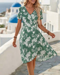 V-Neck Floral Short-Sleeved Dress