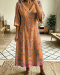 Vintage V-Neck Floral Print Dress