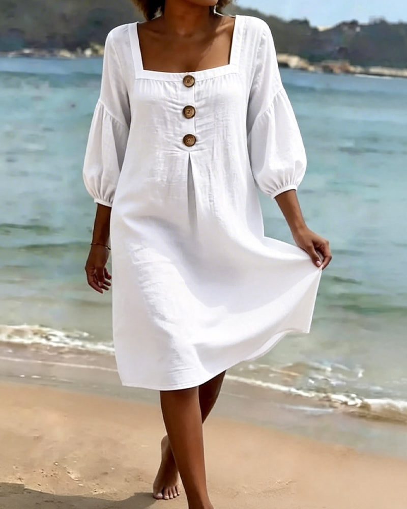 Square-Neck Casual Dress
