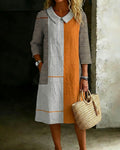 Lapel Striped Contrast Straight Dress