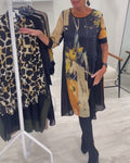 Round Neck Retro Print Dress
