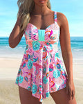 Flower Print Body-Covering Swimsuit