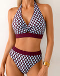 Geometric Diamond-Print Halter Bikini