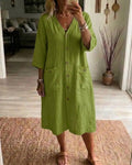 V-Neck Buttoned Pocket Dress