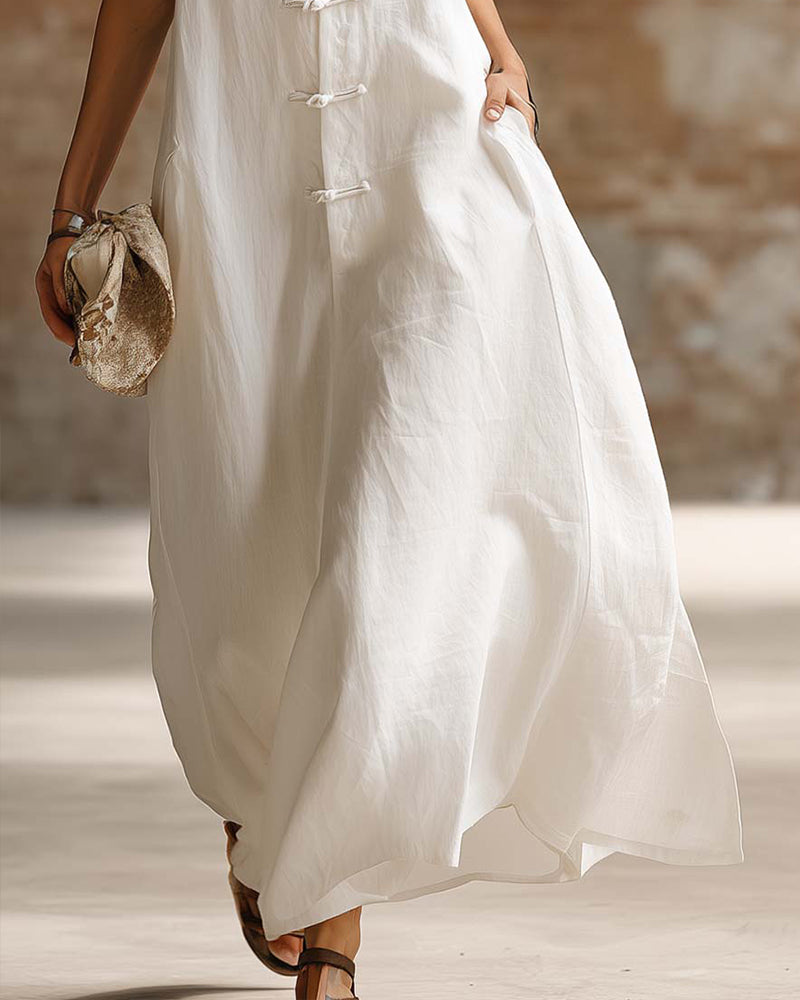Elegant Knot Button Sleeveless Dress
