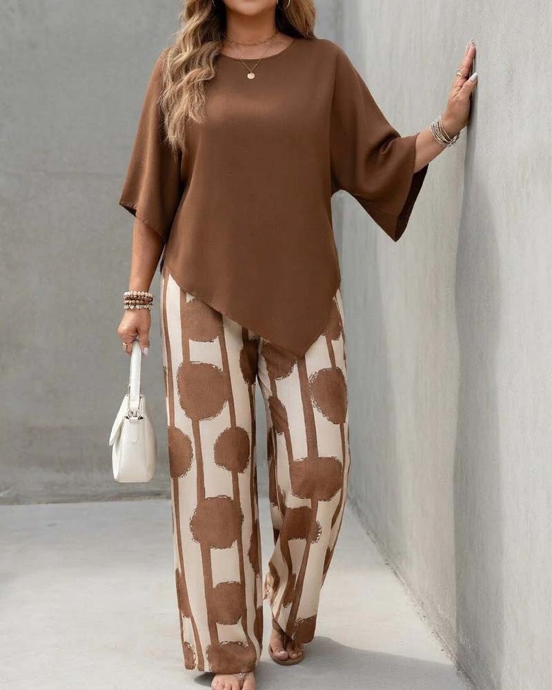 Loose-Fitting Casual Printed Wide-Leg Pants Suit