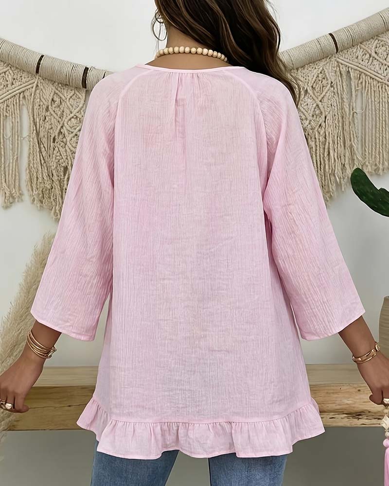 Layer Ruffle Hem Loose Relaxed Blouse